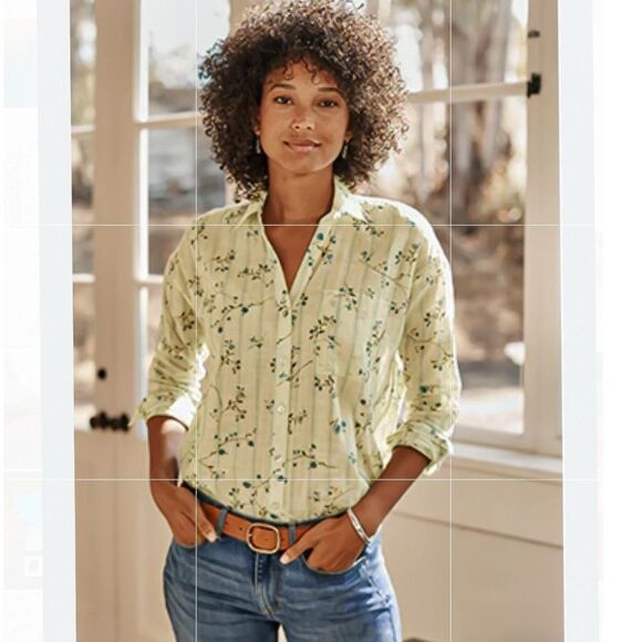 J. Jill Floral Relaxed One-Pocket Button Up Shirt Top Size XL in Yellow - Picture 1 of 8